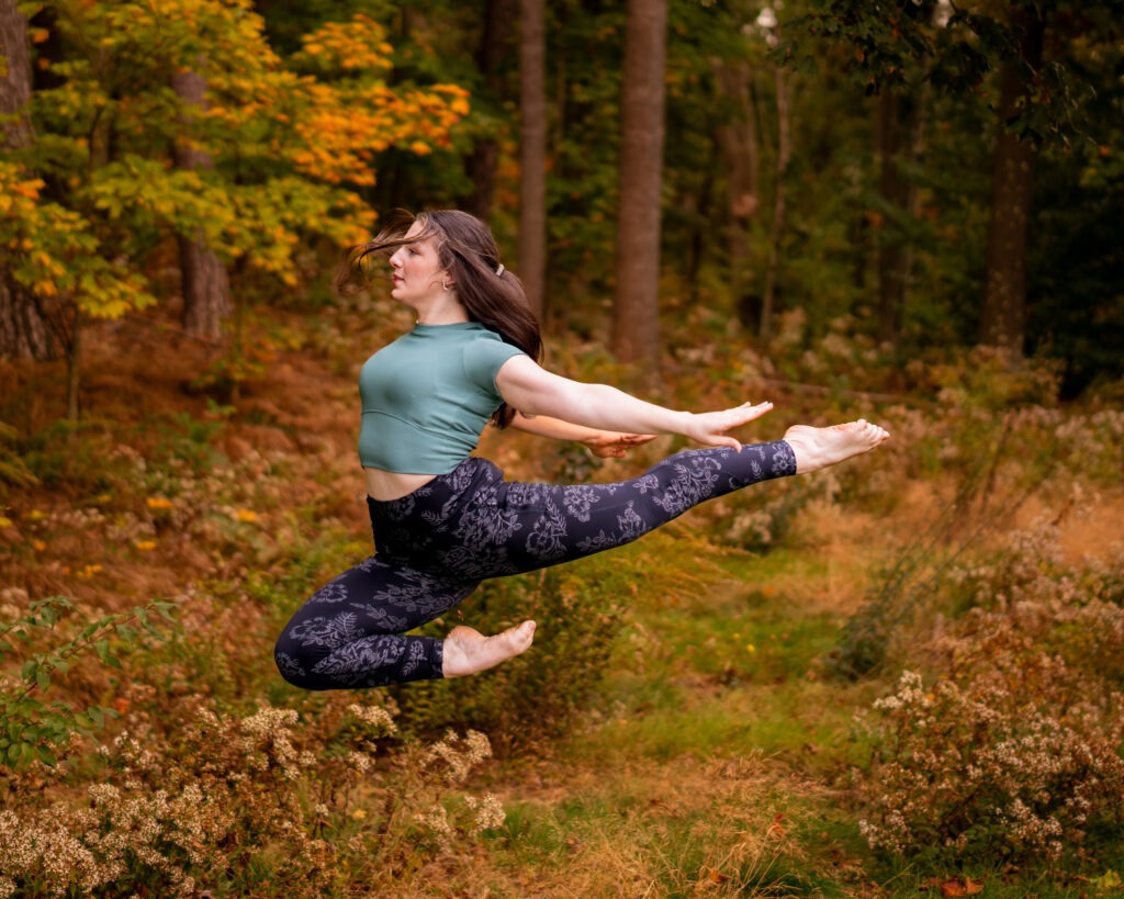 Dancer ballerina jump outside bottom fall