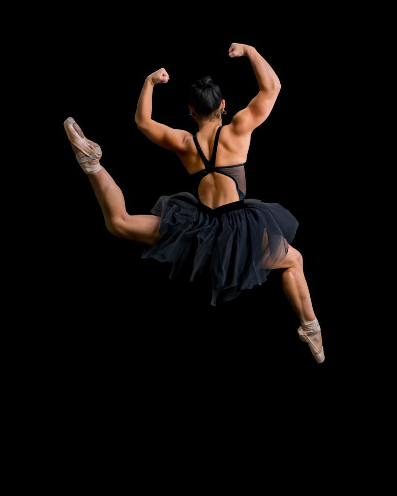 Dancer ballerina pointe shoes tutu black muscles jump studio