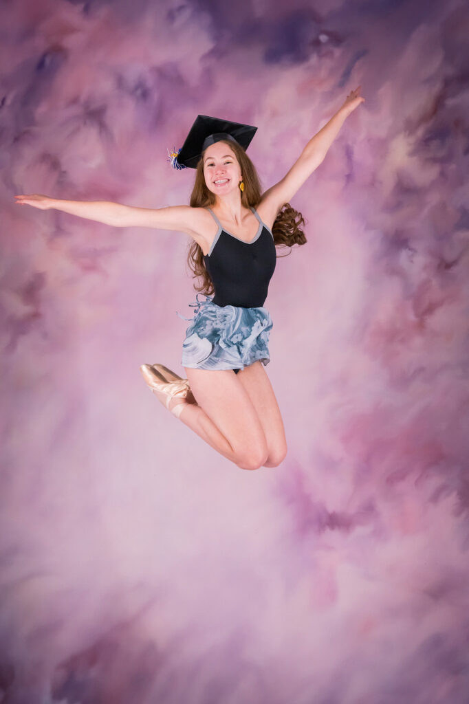 Dancer pointe shoes studio pink jumping graduation cap
